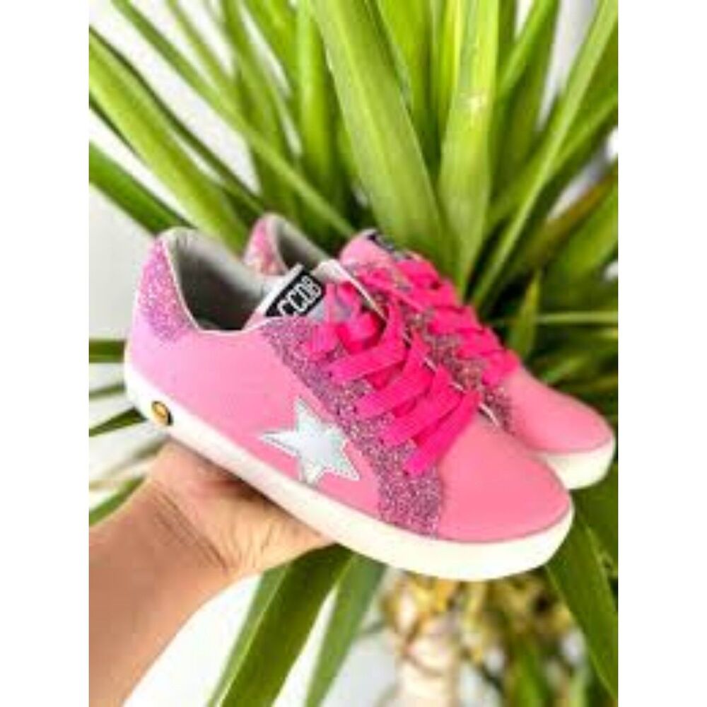 (T5) Glitter sneakers for girls, lightweight & non slip, 34EU/4US litle girls